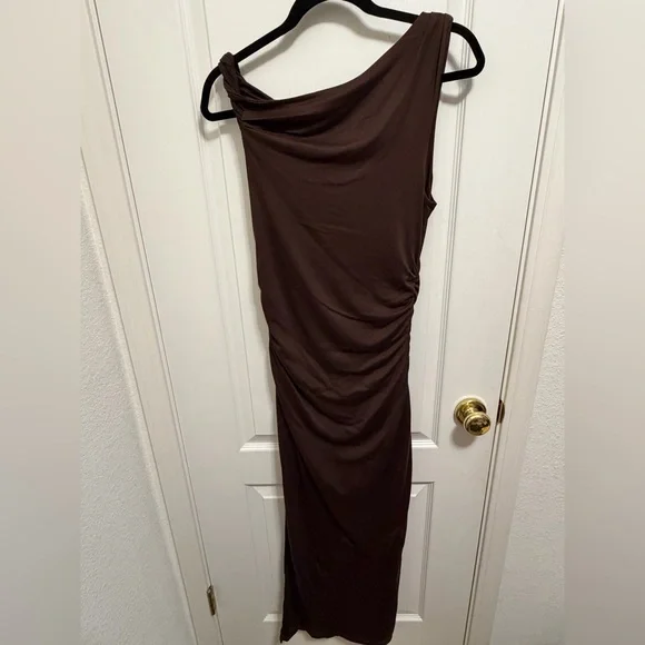 True & Co. Chocolate One-Shoulder Dress - Picture 2 of 3